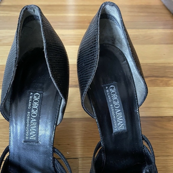 Giorgio Armani Vero Cuoio Black Leather Reptile Pumps Heel Shoes Italy - Picture 9 of 11